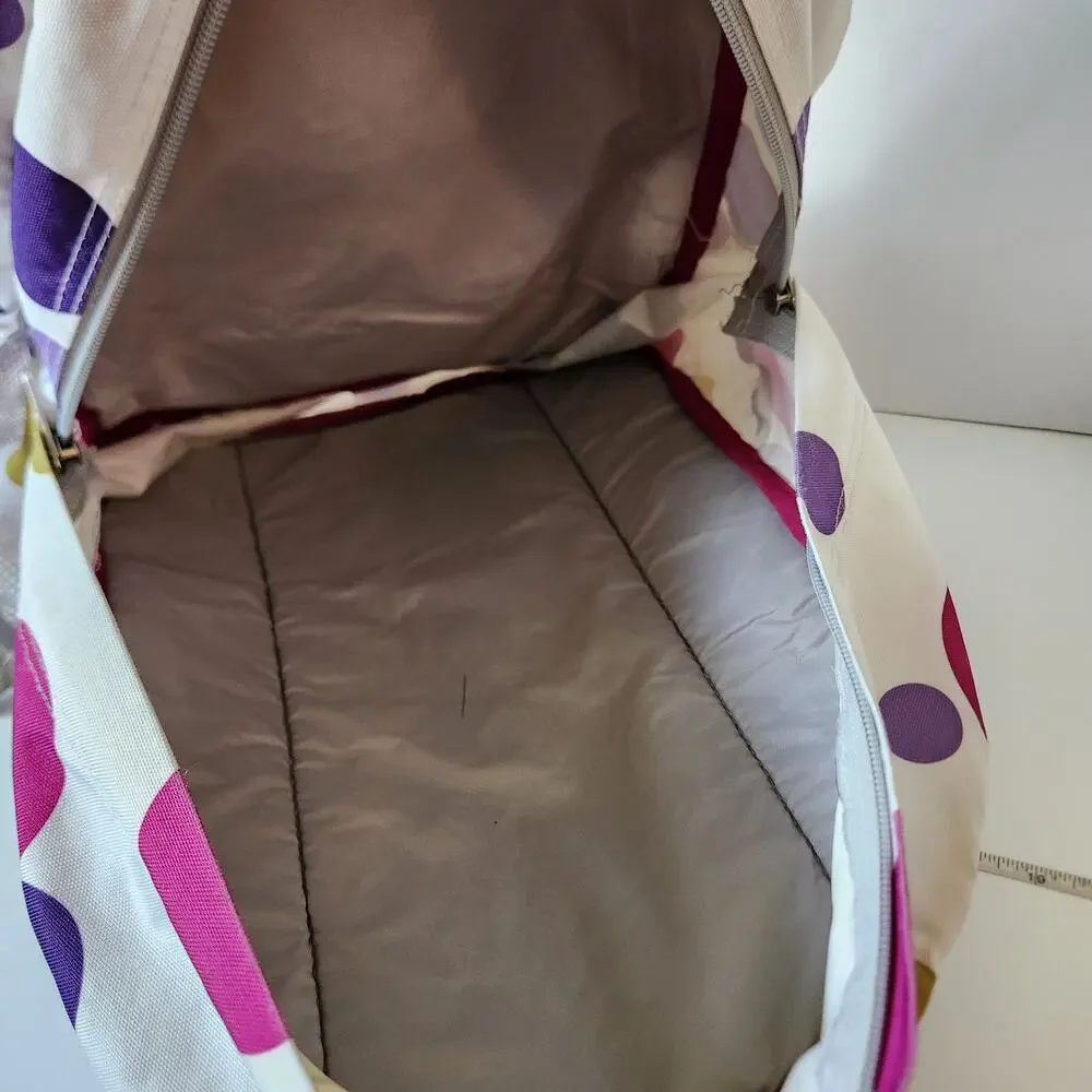 Y2K Jansport White Polka Dot Backpack Pink Purple Gold School Book Bag Large